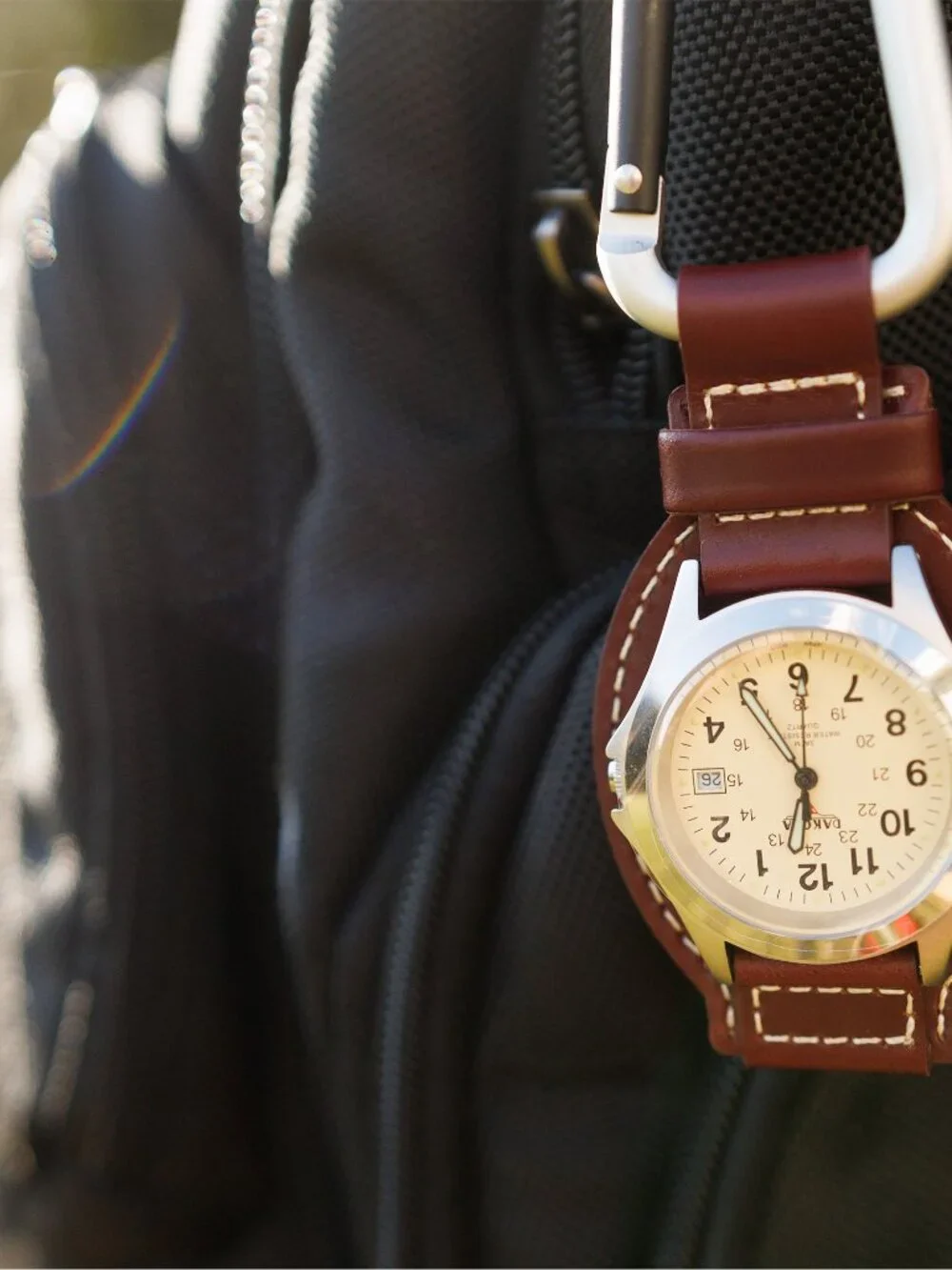 Dakota Leather Clip Watch, Military Dial, Waterproof - Brown